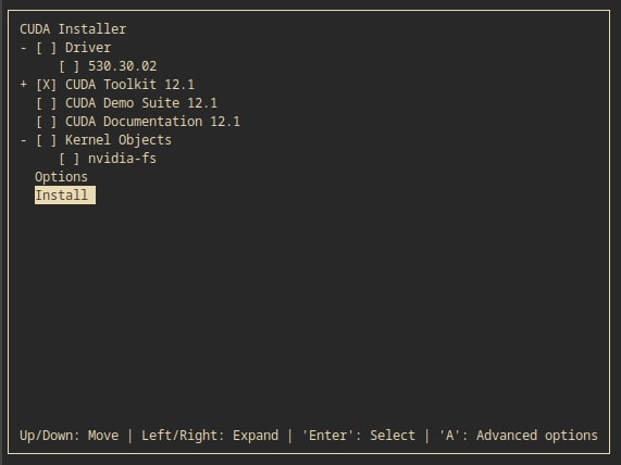 Cuda Installer Options