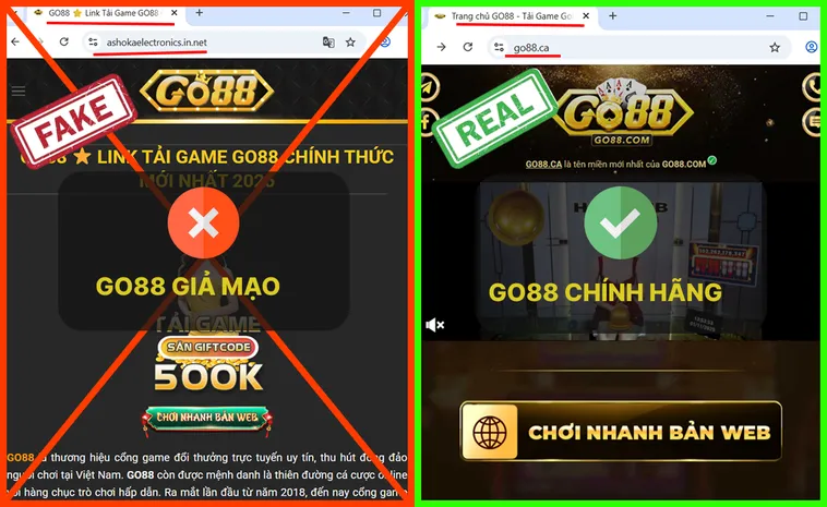 Chuyên Gia Vạch Trần Mánh Khóe Giúp Nhận Biết Nhà Cái Go88 Chính Thức 2 Link thật Go88.com không yêu cầu nhập mật khẩu hay OTP ở các trang trung gian, còn link giả Go88.com thường tạo form giả mạo.